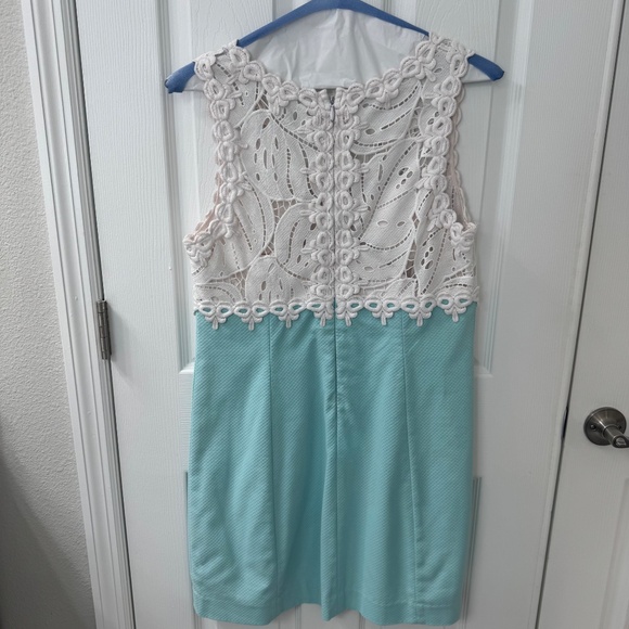 Lilly Pulitzer Sandi Stretch Shift Dress – White & Aqua – Size 12 - Picture 2 of 5